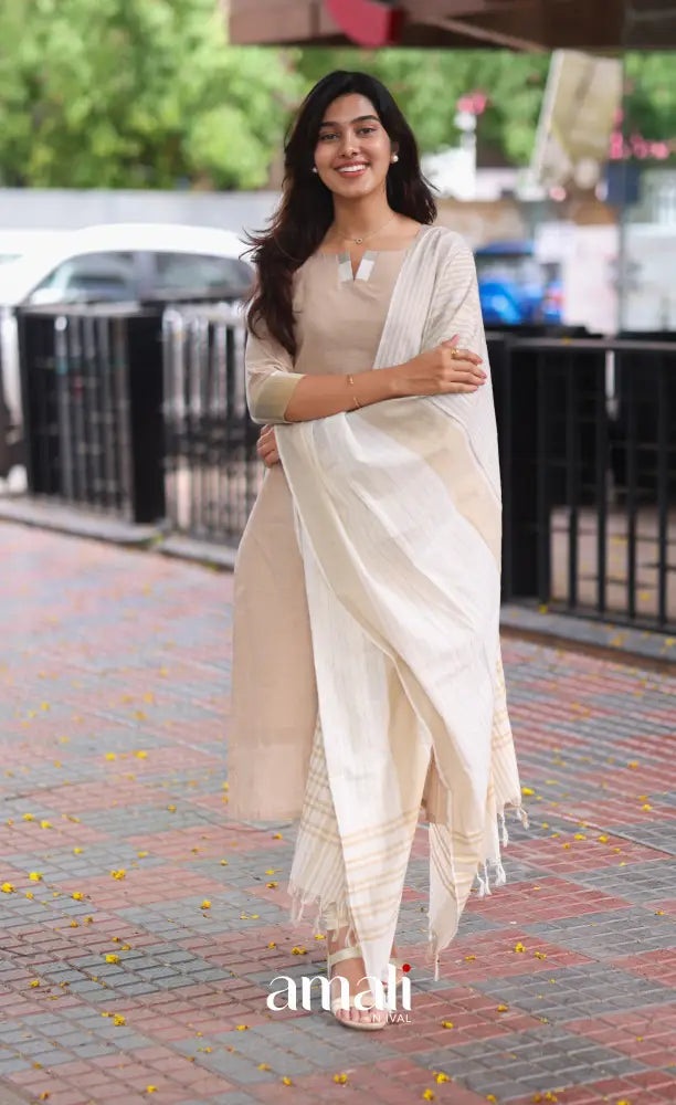 Light Beige Cotton Salwar Set - salwar