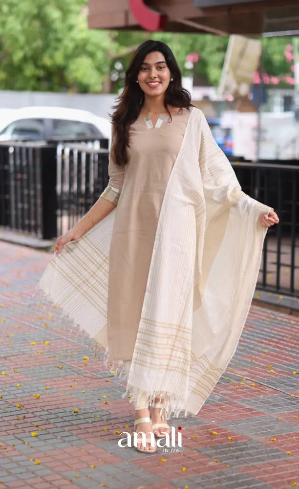 Light Beige Cotton Salwar Set - salwar