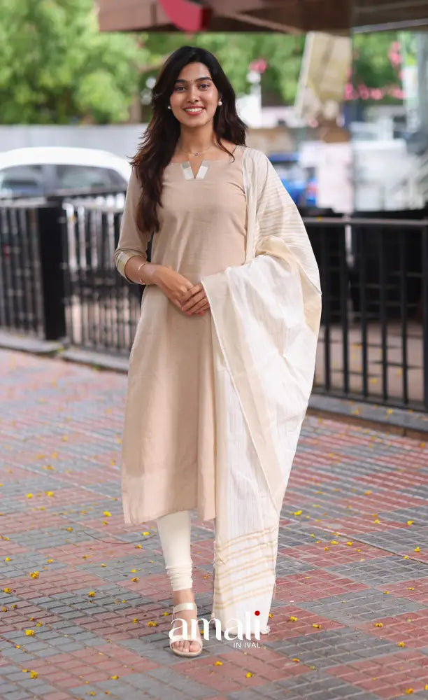 Light Beige Cotton Salwar Set - salwar