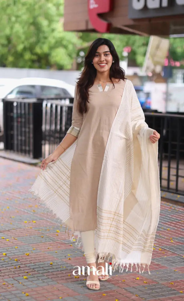 Light Beige Cotton Salwar Set - salwar