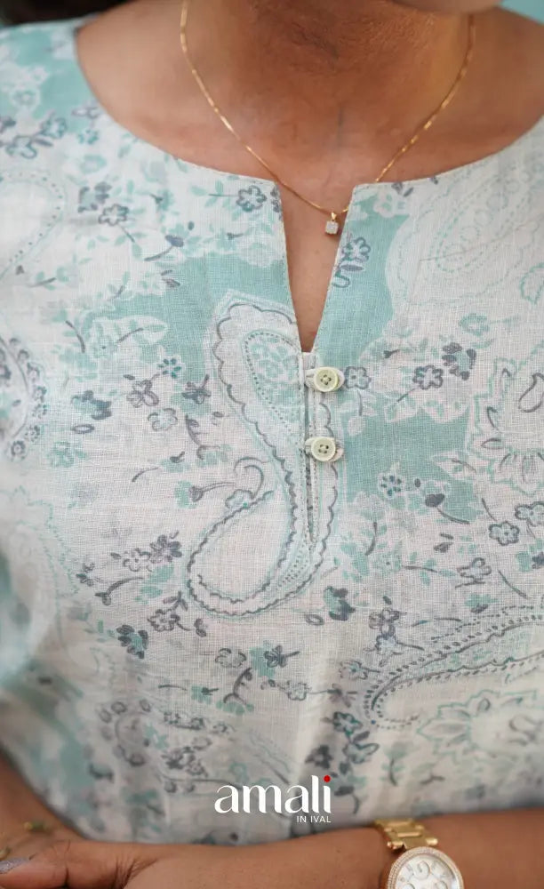 Light Blue Semi Linen Kurti Co-ord sets