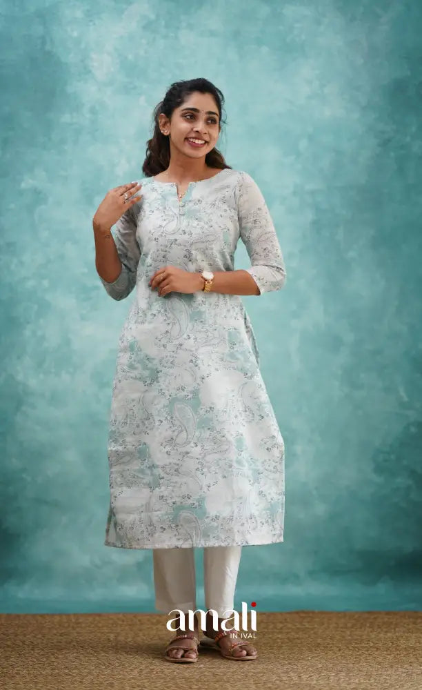 Light Blue Semi Linen Kurti Co-ord sets