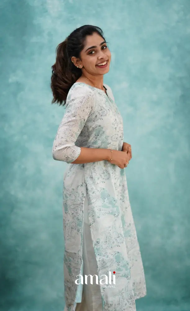 Light Blue Semi Linen Kurti Co-ord sets