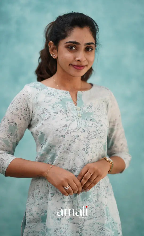 Light Blue Semi Linen Kurti Co-ord sets