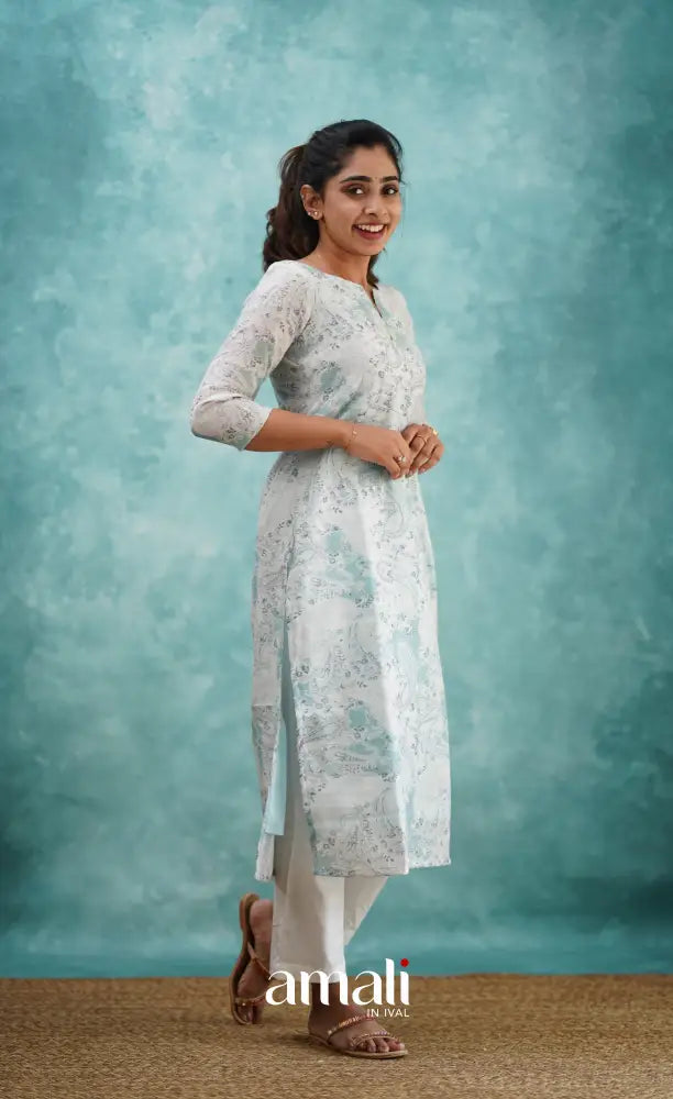 Light Blue Semi Linen Kurti Co-ord sets