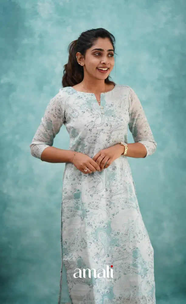 Light Blue Semi Linen Kurti Co-ord sets