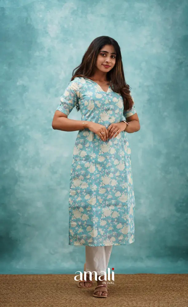Light Blue Semi Linen Kurti Co-ord sets
