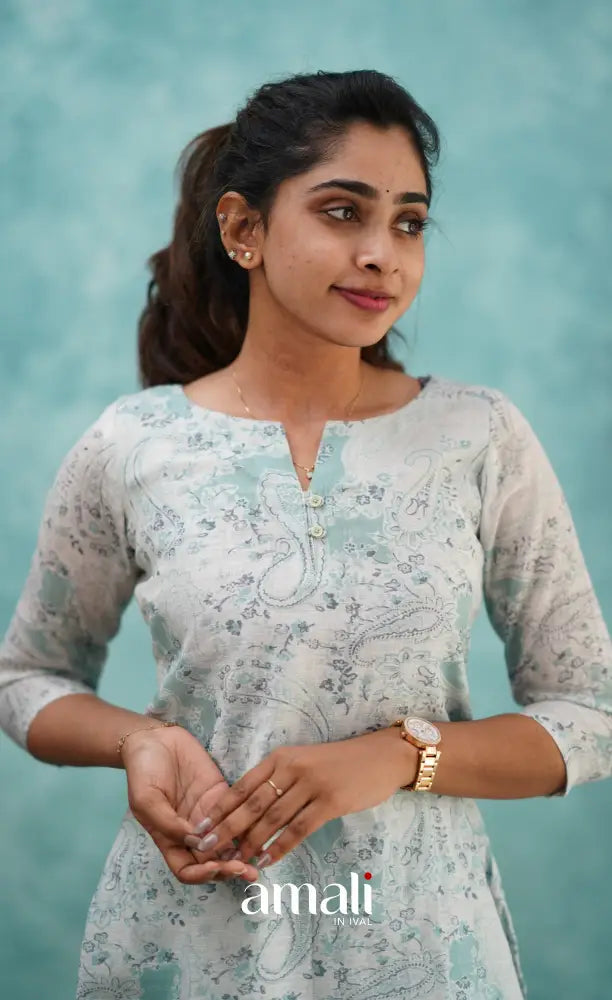 Light Blue Semi Linen Kurti Co-ord sets