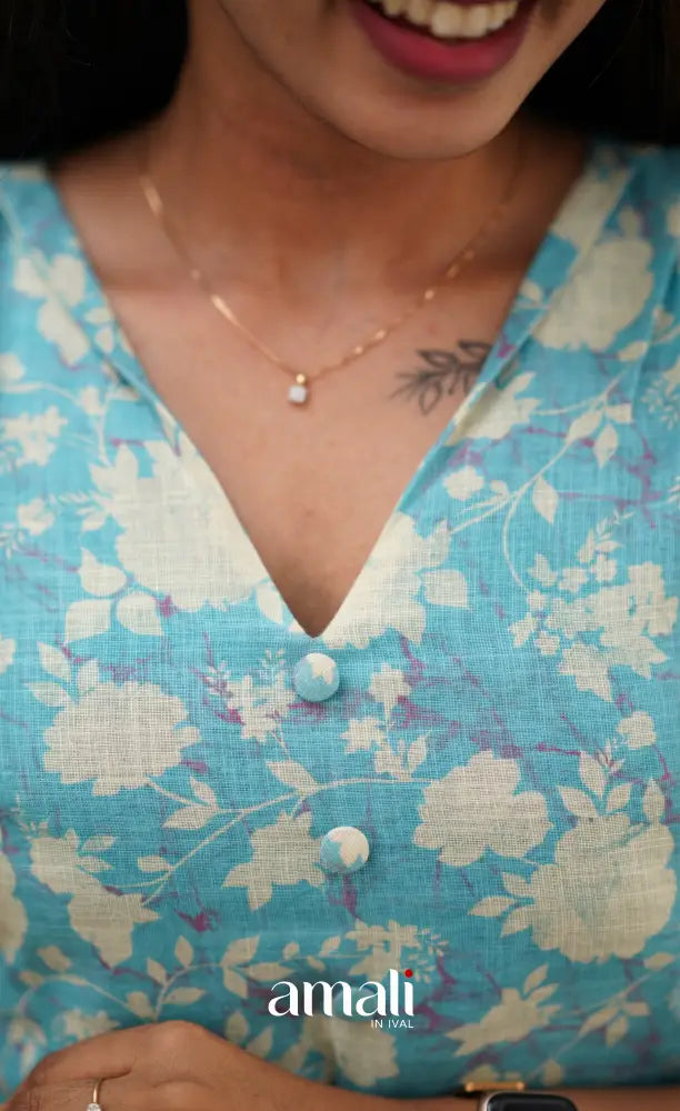 Light Blue Semi Linen Kurti Co-ord sets