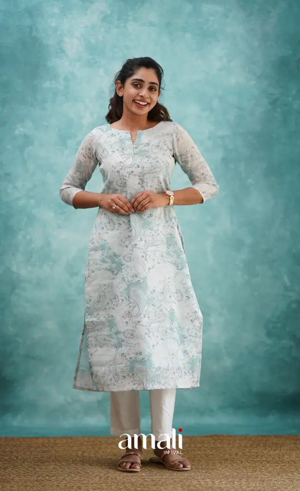 Light Blue Semi Linen Kurti Co-ord sets
