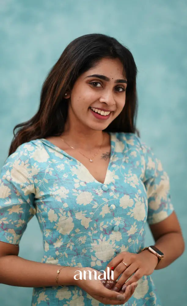 Light Blue Semi Linen Kurti Co-ord sets