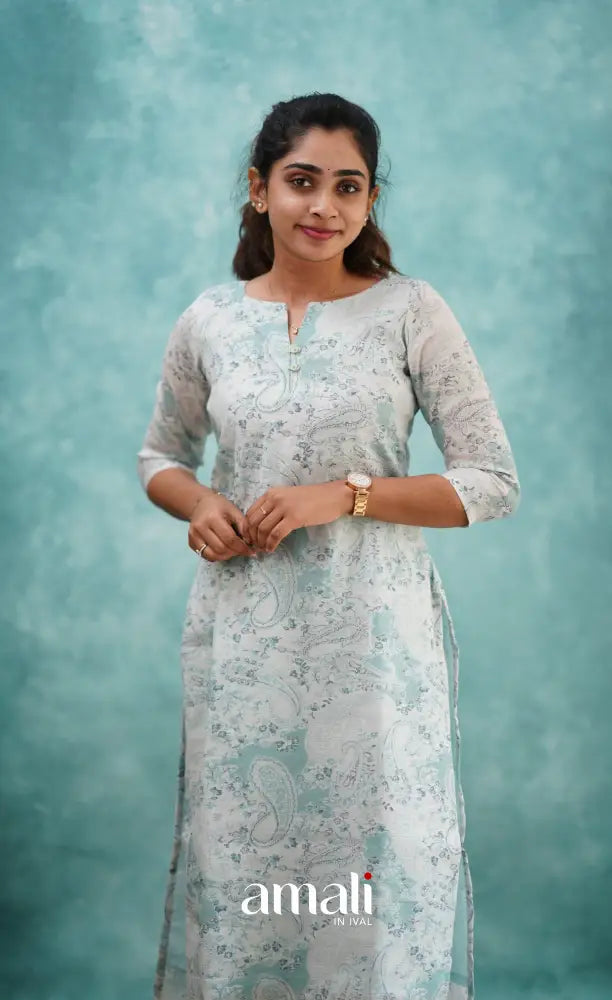 Light Blue Semi Linen Kurti Co-ord sets