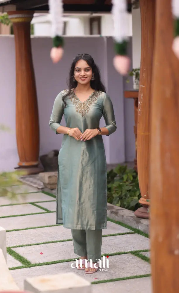 Light Blue Tissue Blend Salwar Set - salwar