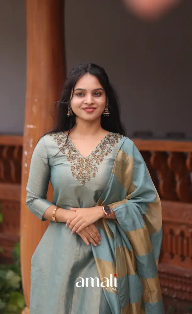Light Blue Tissue Blend Salwar Set - salwar