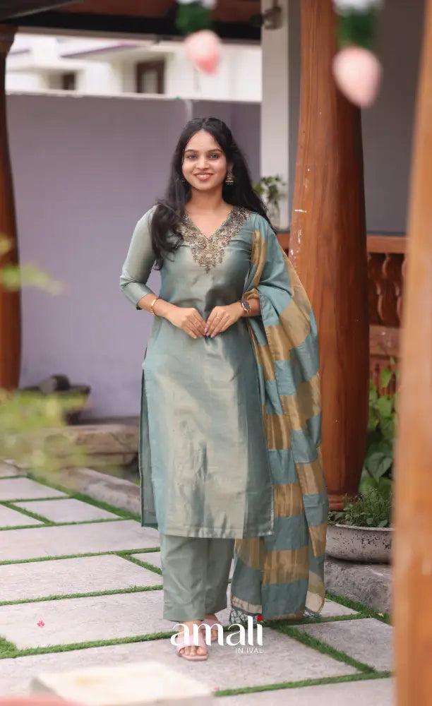 Light Blue Tissue Blend Salwar Set - salwar