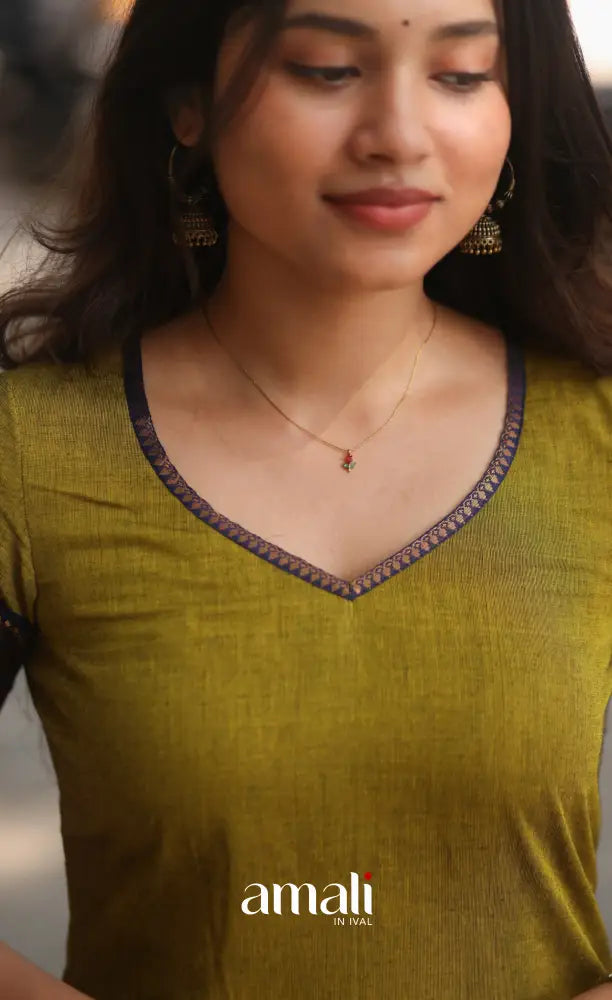 Light Green abd Royal Blue Chettinad Cotton Salwar Set - salwar