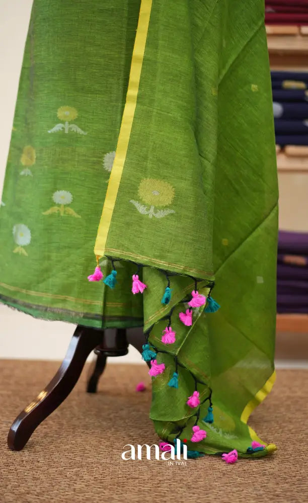 Light green Handloom Linen Unstitched Salwar Set - salwar