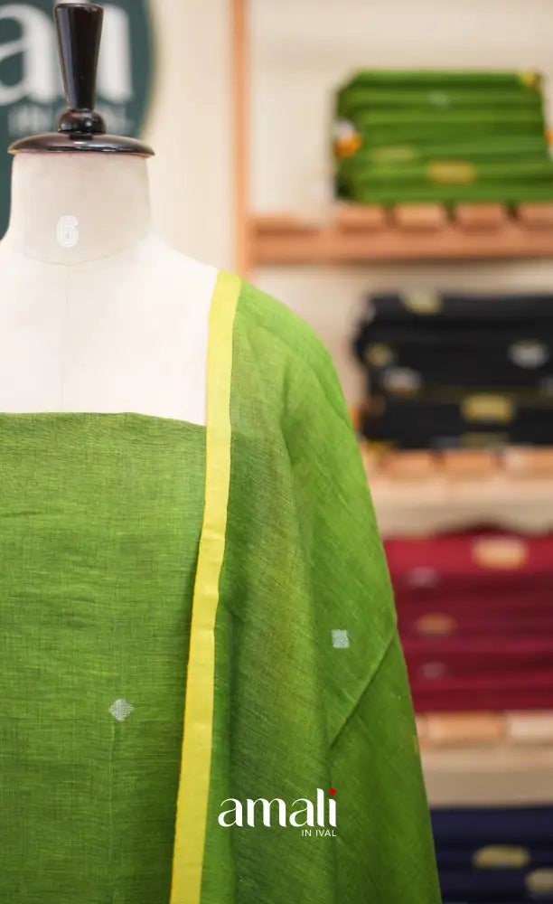 Light green Handloom Linen Unstitched Salwar Set - salwar