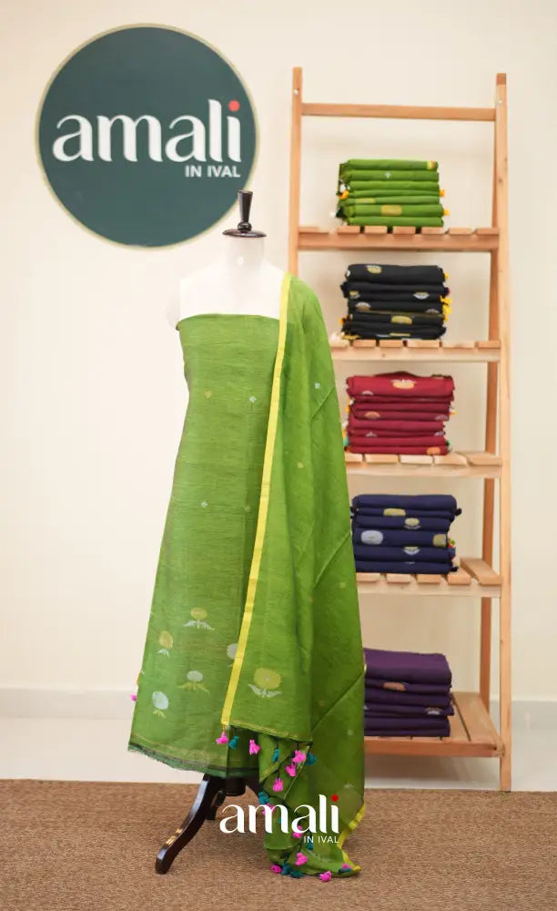 Light green Handloom Linen Unstitched Salwar Set - salwar