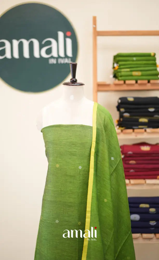 Light green Handloom Linen Unstitched Salwar Set - salwar
