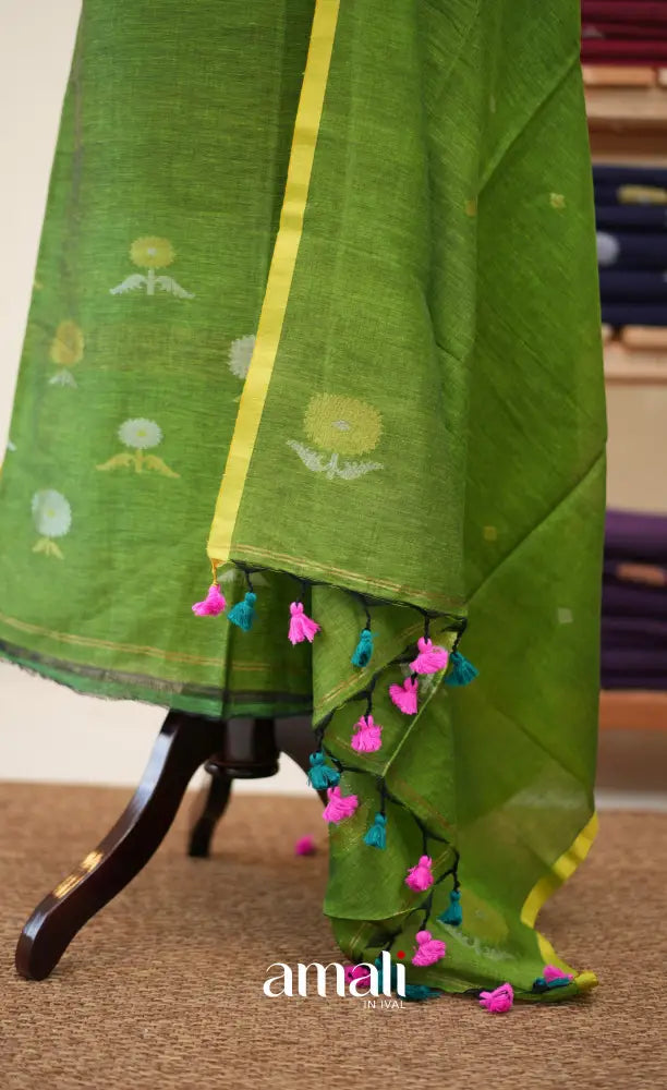 Light green Handloom Linen Unstitched Salwar Set - salwar