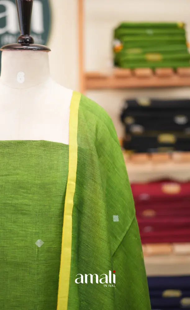 Light green Handloom Linen Unstitched Salwar Set - salwar