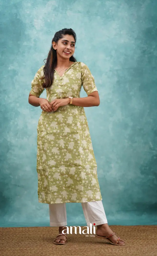 Light Green Semi Linen Kurti Co-ord sets