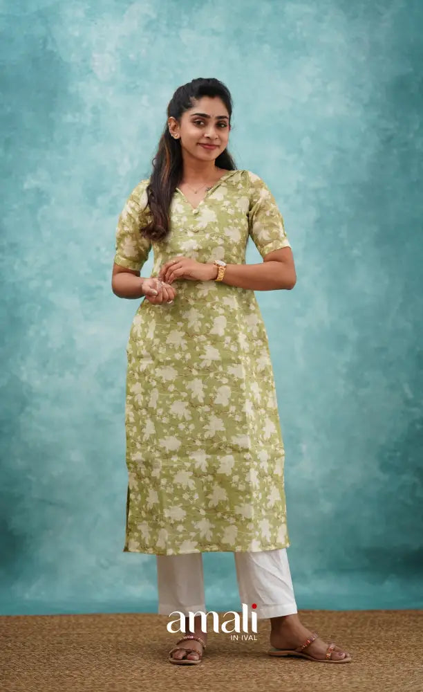 Light Green Semi Linen Kurti Co-ord sets