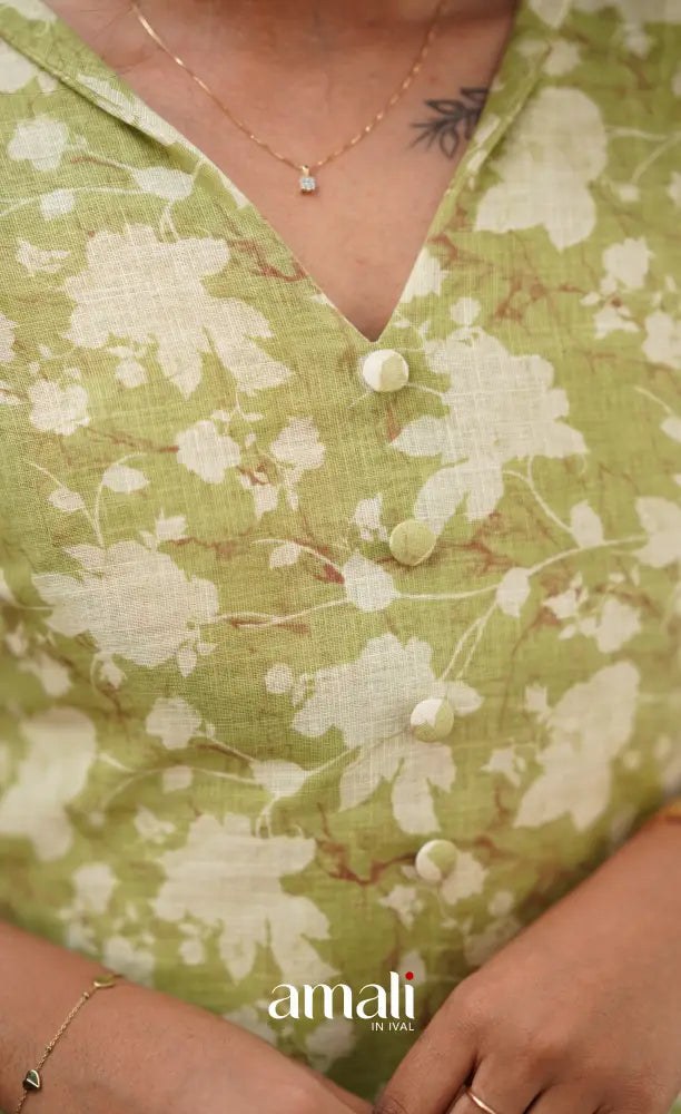 Light Green Semi Linen Kurti Co-ord sets