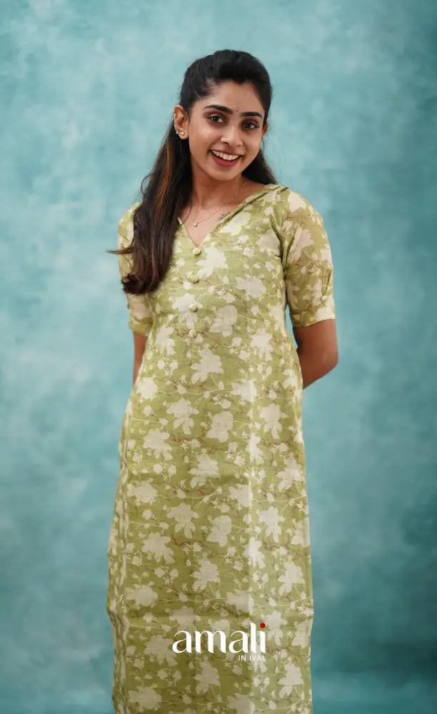 Light Green Semi Linen Kurti Co-ord sets