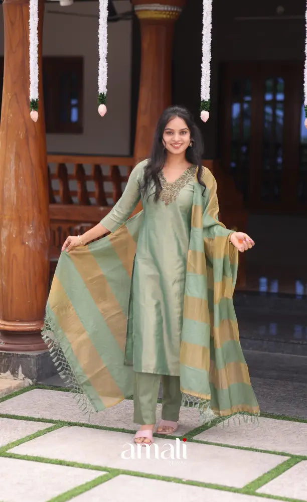 Light green Tissue Blend Salwar Set - salwar