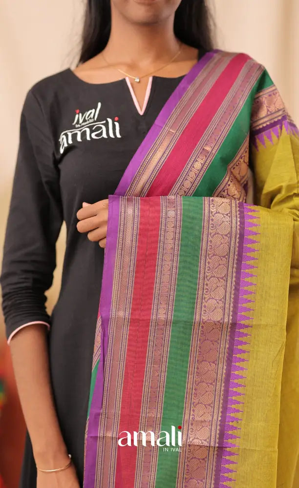 Light Henna Green With Multicolours Chettinad Cotton Dupatta salwar