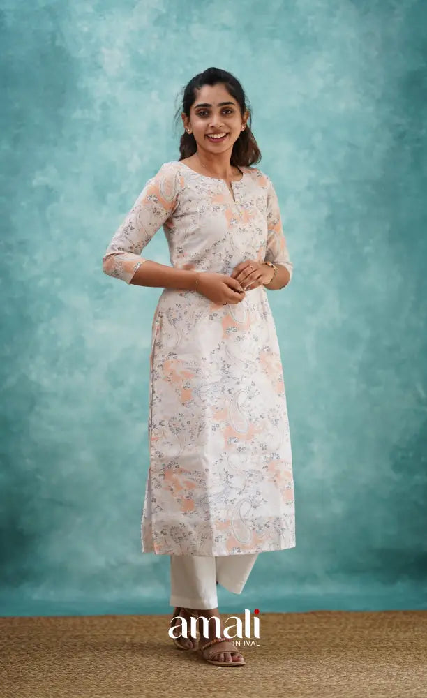 Light Peach Semi Linen Kurti Co-ord sets