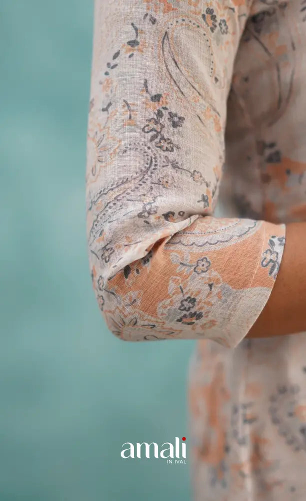 Light Peach Semi Linen Kurti Co-ord sets