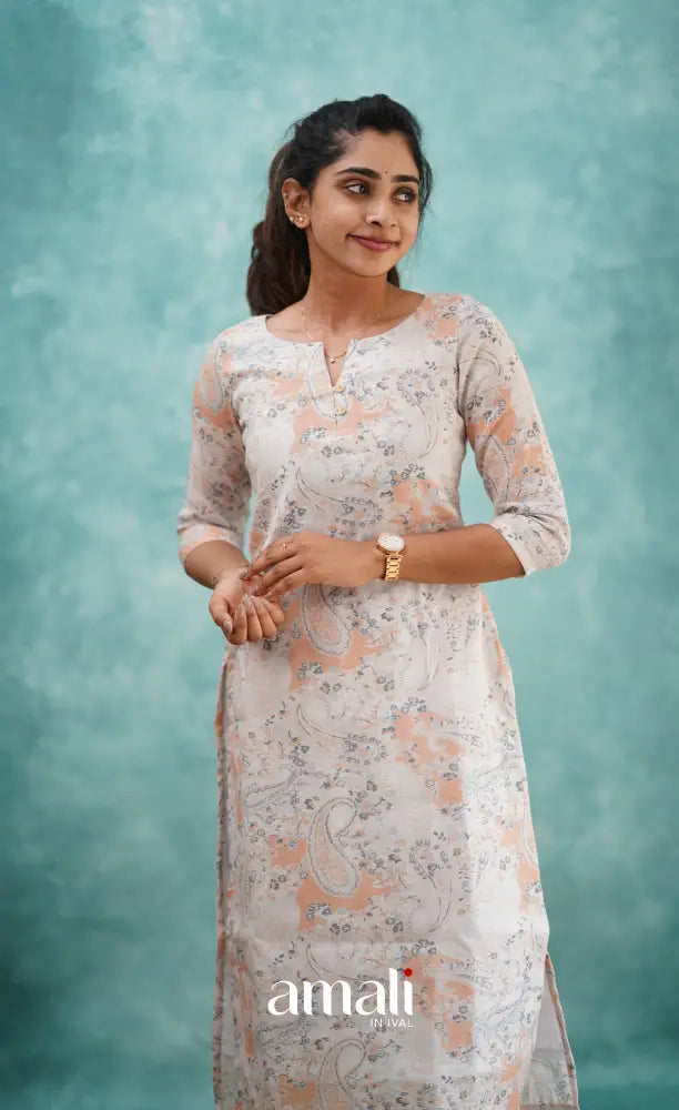 Light Peach Semi Linen Kurti Co-ord sets