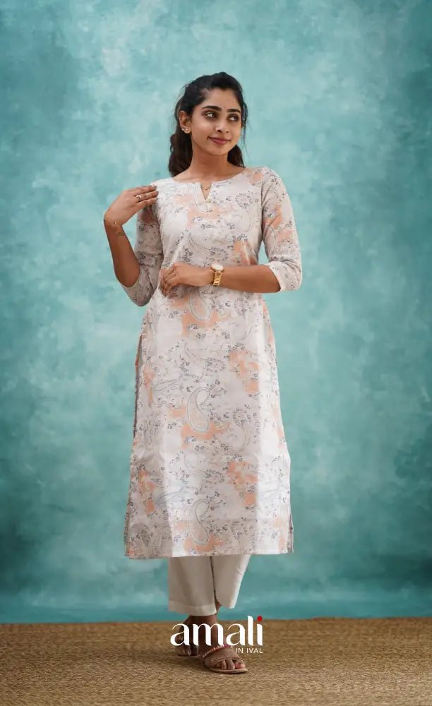 Light Peach Semi Linen Kurti Co-ord sets