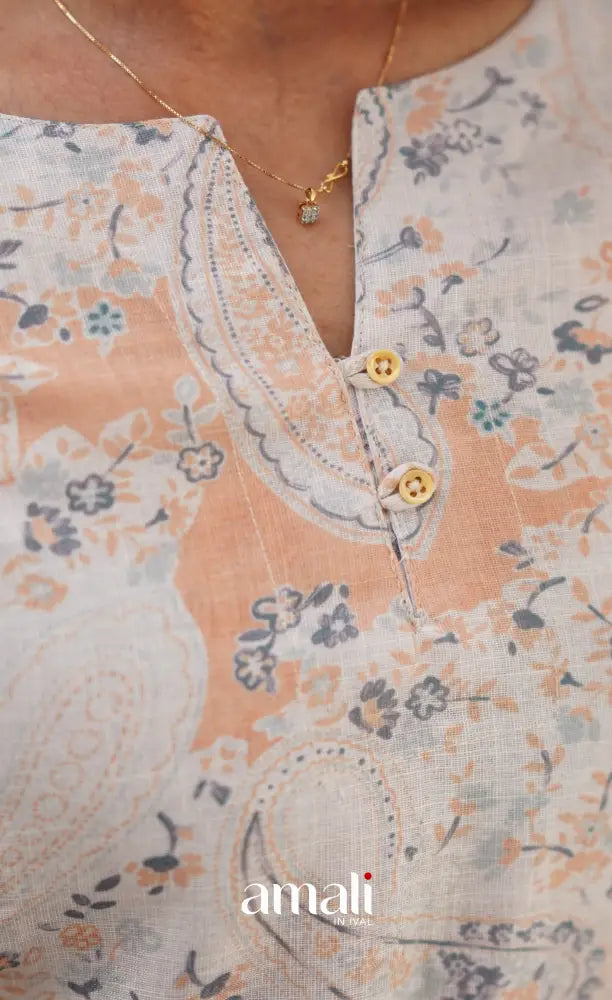 Light Peach Semi Linen Kurti Co-ord sets