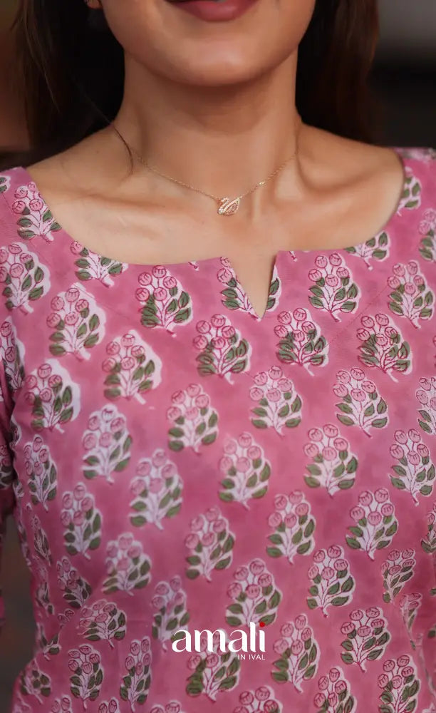 Light Pink Jaipur Hand Block-Printed Short Top - salwar