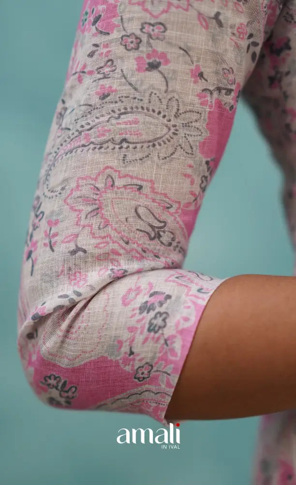 Light Pink Semi Linen Kurti Co-ord sets