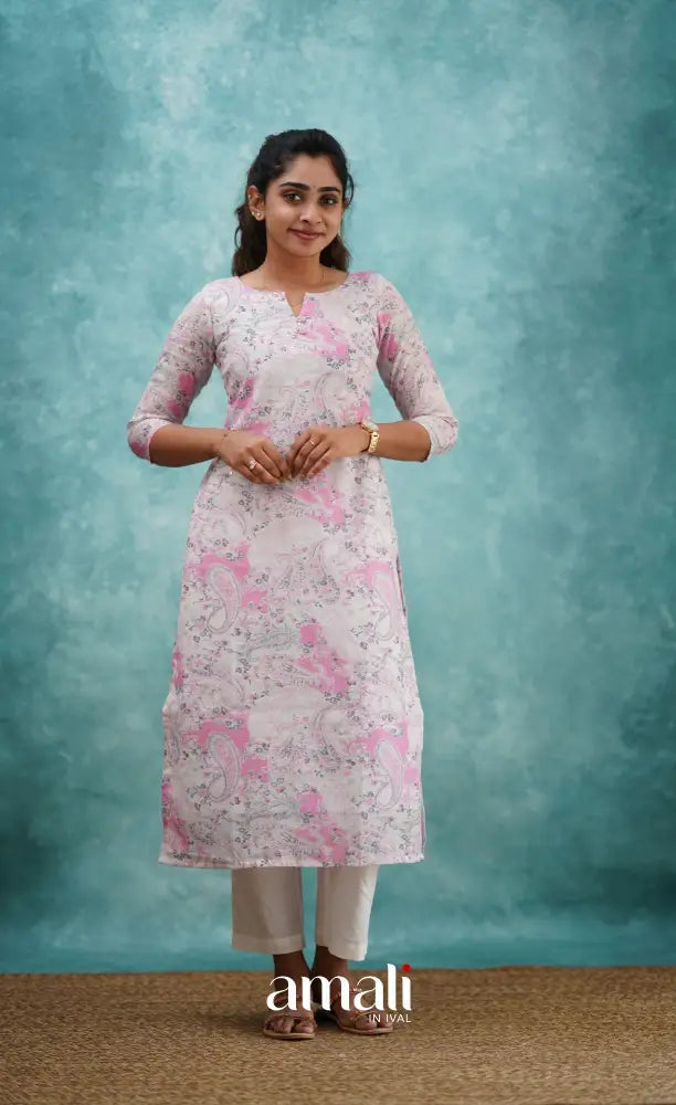 Light Pink Semi Linen Kurti Co-ord sets