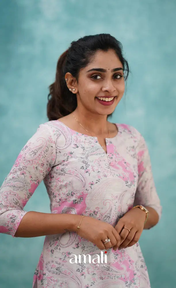 Light Pink Semi Linen Kurti Co-ord sets