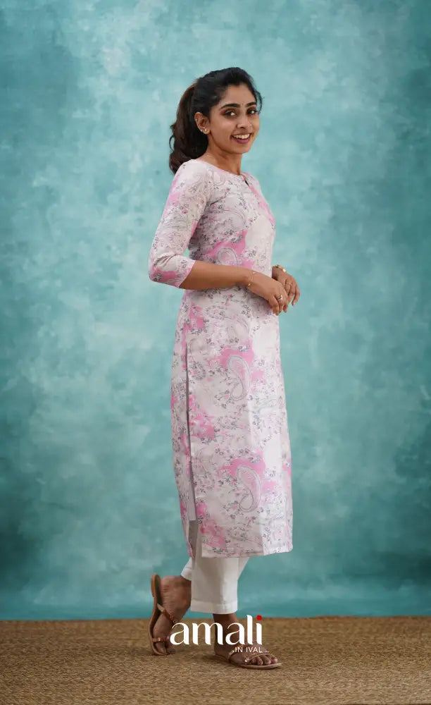Light Pink Semi Linen Kurti Co-ord sets