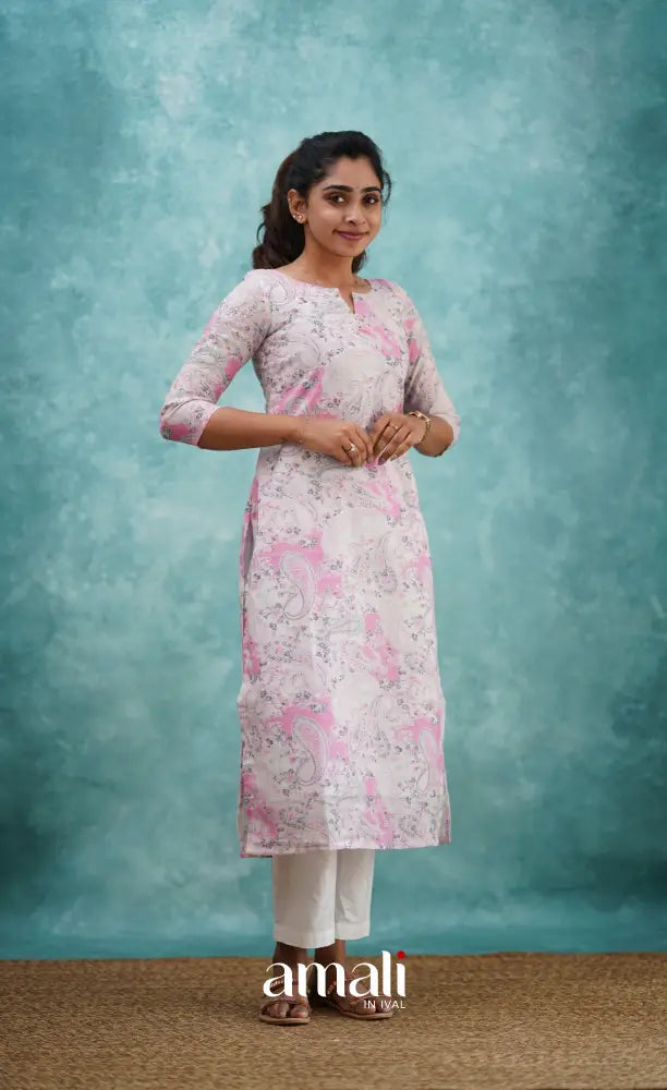 Light Pink Semi Linen Kurti Co-ord sets