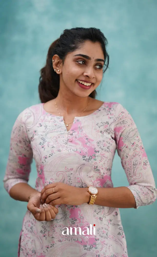 Light Pink Semi Linen Kurti Co-ord sets