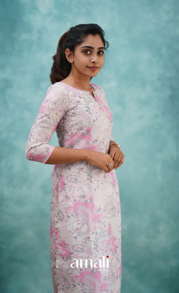 Light Pink Semi Linen Kurti Co-ord sets