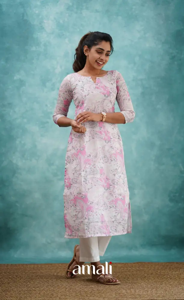 Light Pink Semi Linen Kurti Co-ord sets