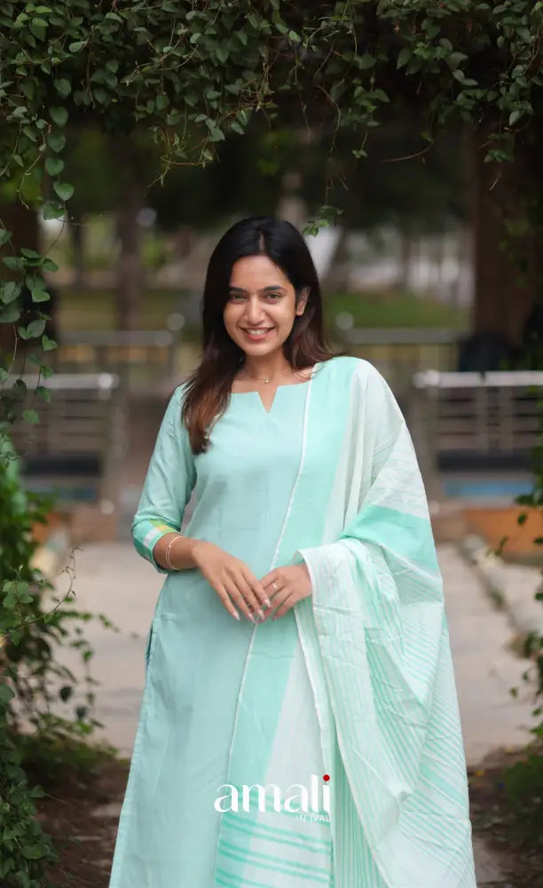 Light Sea Green Cotton Salwar Set - salwar
