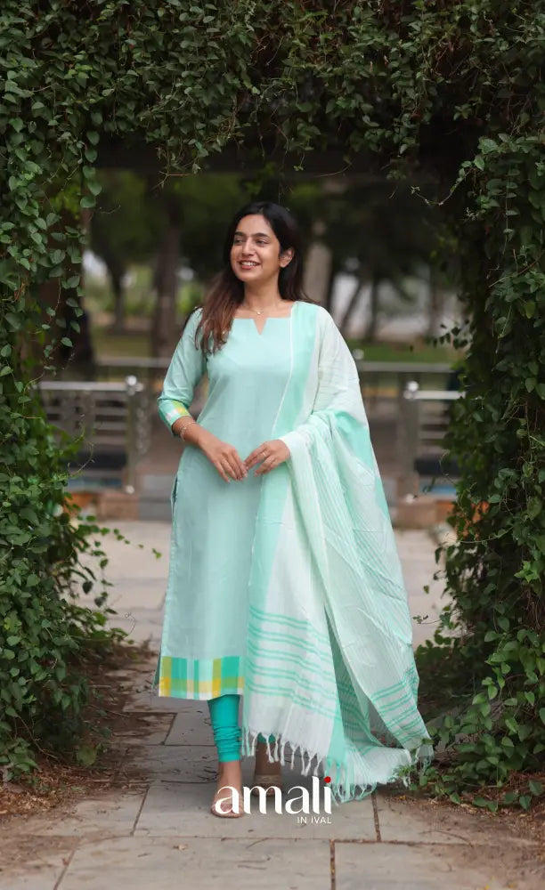 Light Sea Green Cotton Salwar Set - salwar