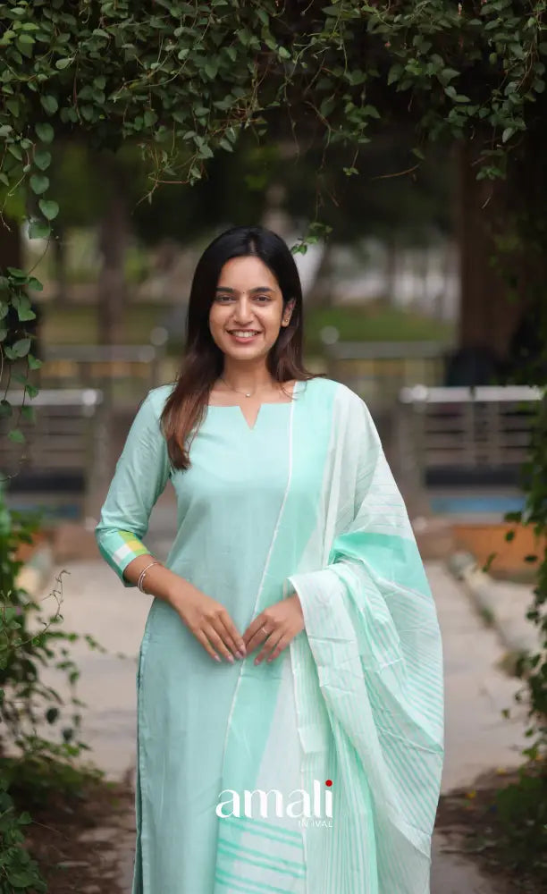 Light Sea Green Cotton Salwar Set - salwar