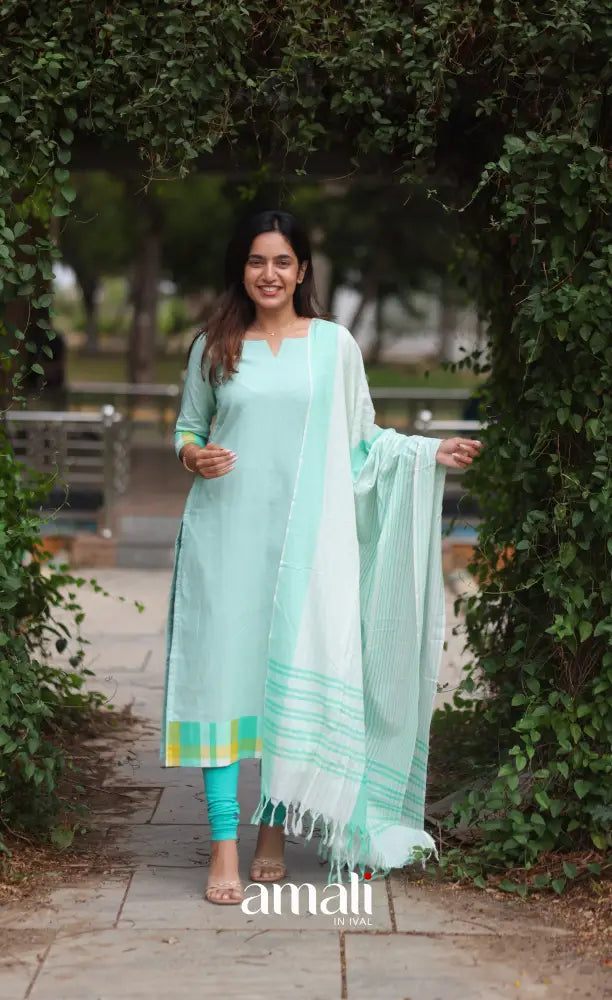 Light Sea Green Cotton Salwar Set - salwar
